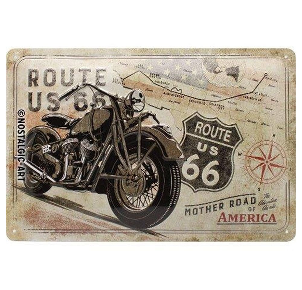 Blechschild 20x30cm Route 66 Bike Map