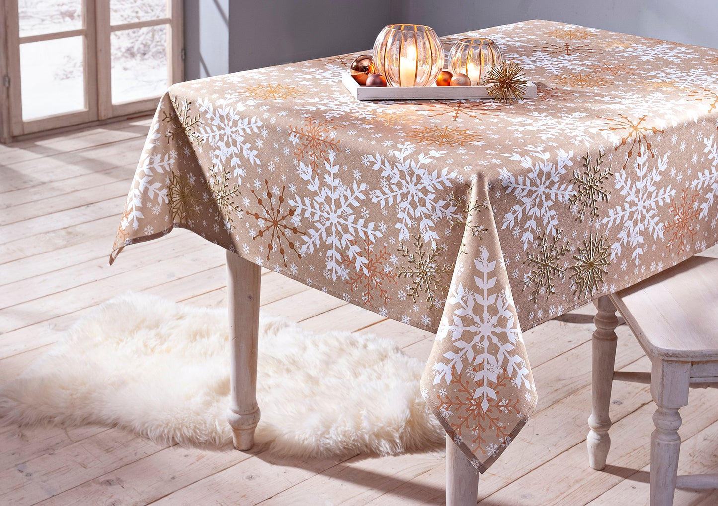Tischdecke Goldene Eisblumen (Grösse: 130 x 170cm)