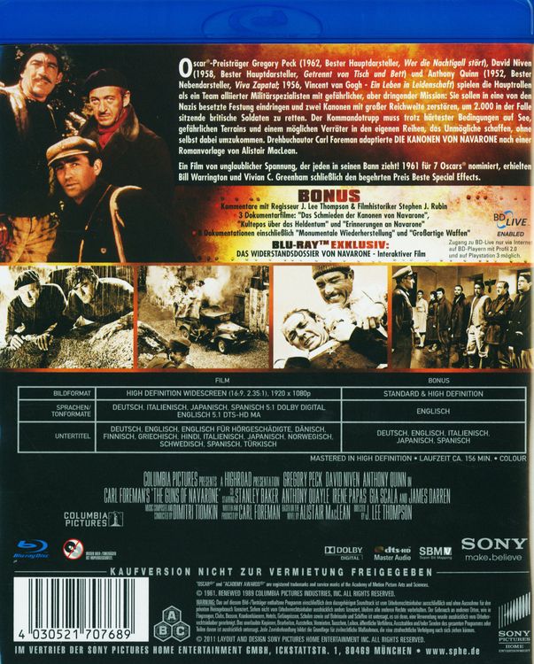 Sony Pictures Die Kanonen von Navarone (Blu-ray, 1961, Spanisch, Englisch, Italienisch, Deutsch)