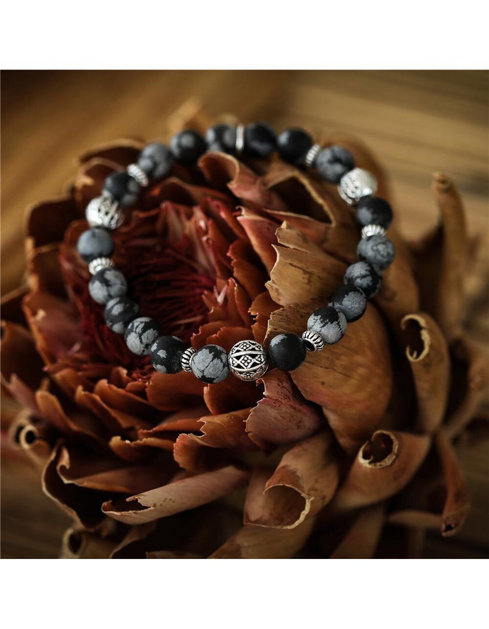 Andreani Armband mit echtem Schneeflocken-Obsidian (8 cm, Metall)