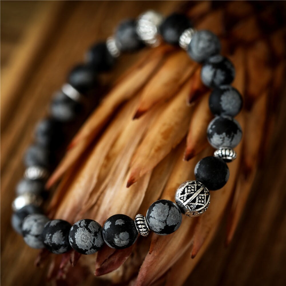 Andreani Armband mit echtem Schneeflocken-Obsidian (8 cm, Metall)