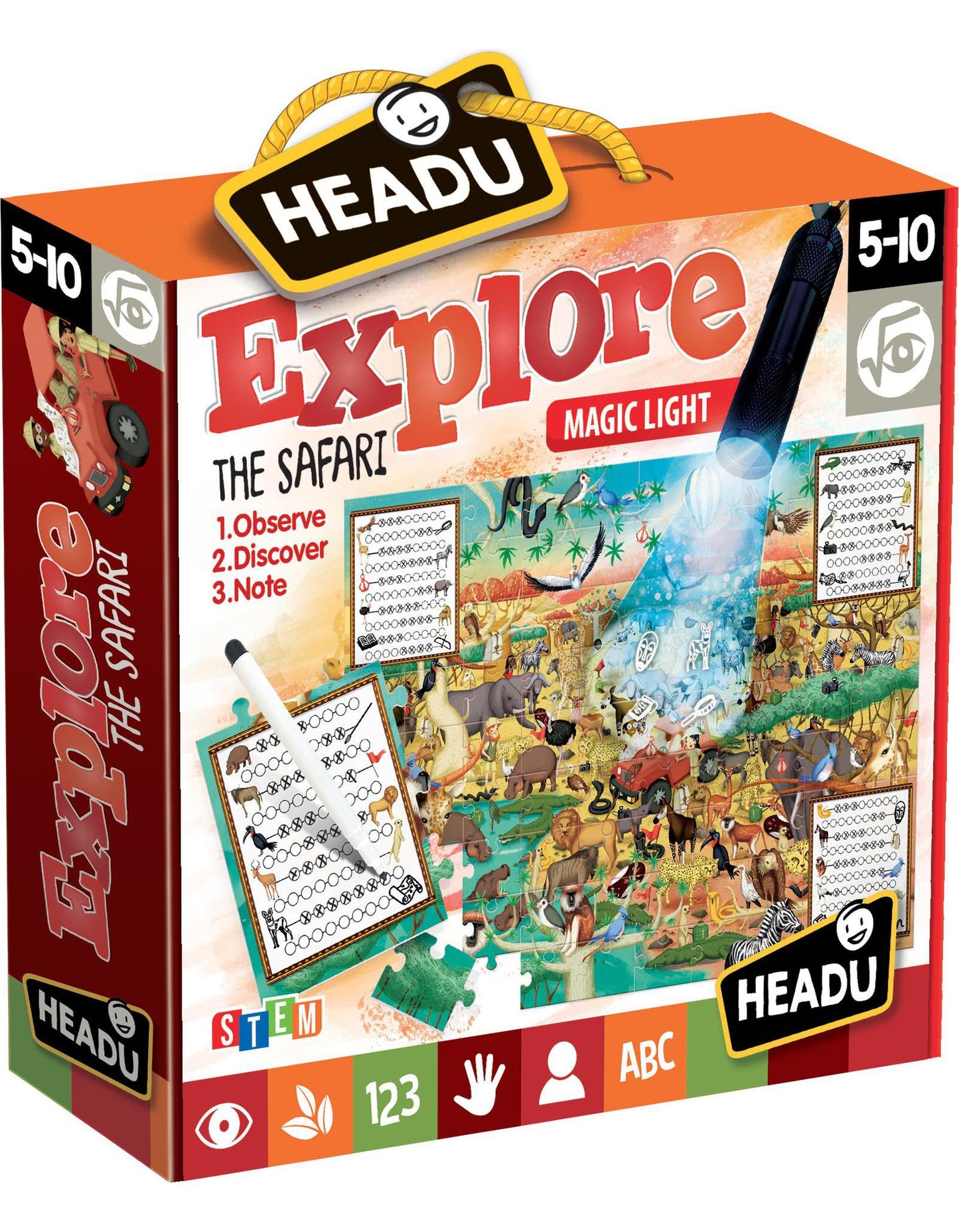 Headu Game Explore Safari mit Taschenlampe (70 Teile)