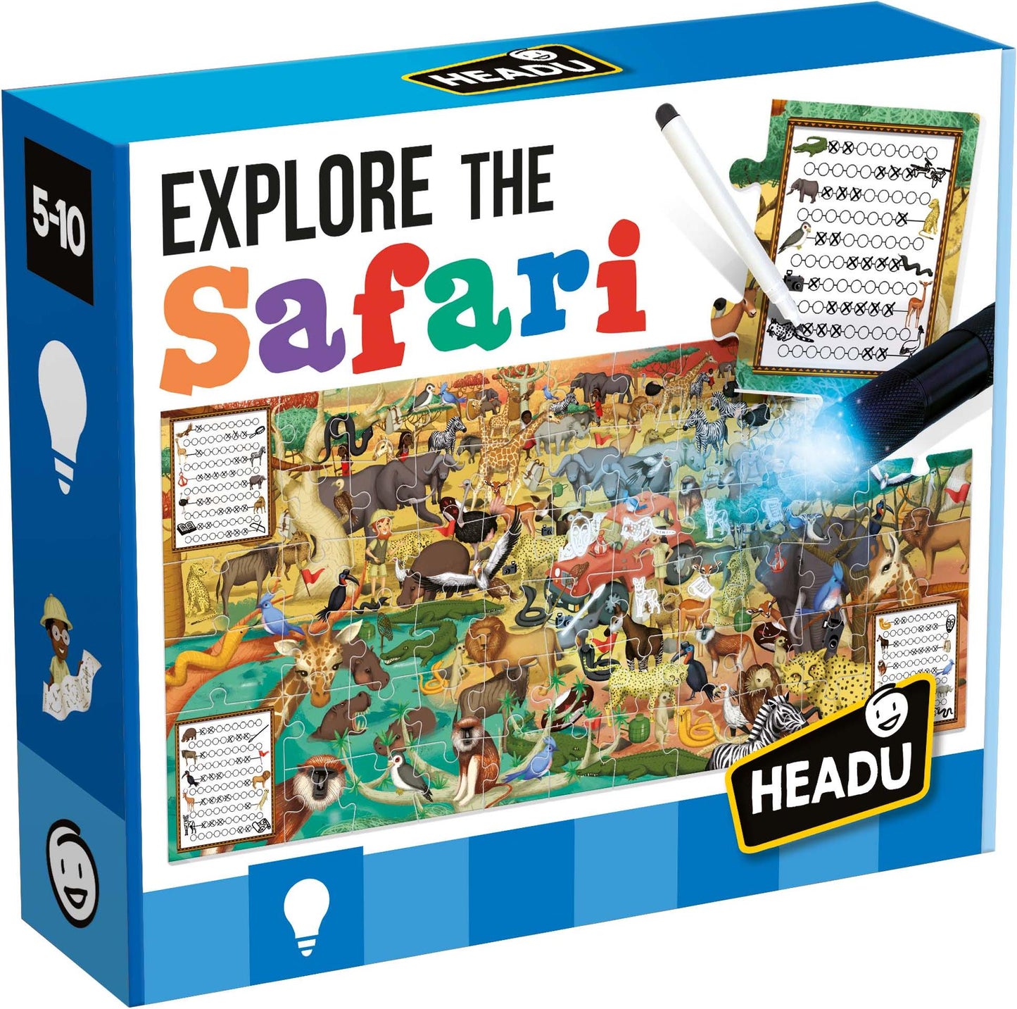 Headu Game Explore Safari mit Taschenlampe (70 Teile)