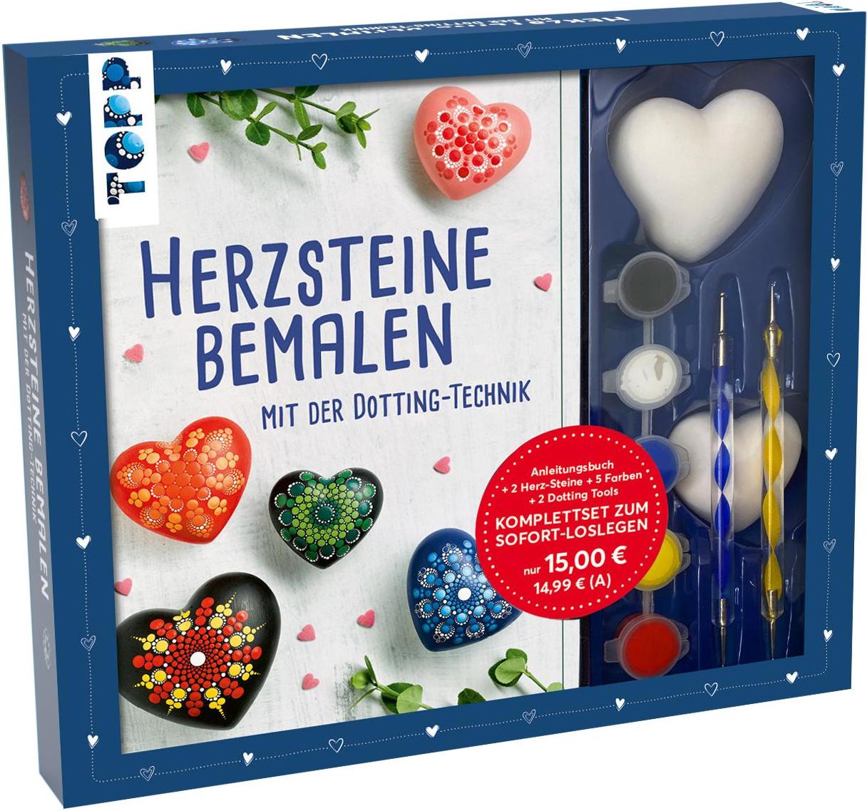 Kreativ-Set Herz-Steine bemalen mit der Dotting-Technik