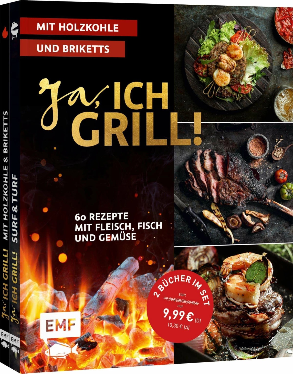Edition Fischer Ja, ich grill! - Mit Holzkohle und Briketts: Doppelt gut - 2 Bücher im Set (Deutsch, 2024, Mora Fütterer, Guido Schmelich, Christoph Brand)