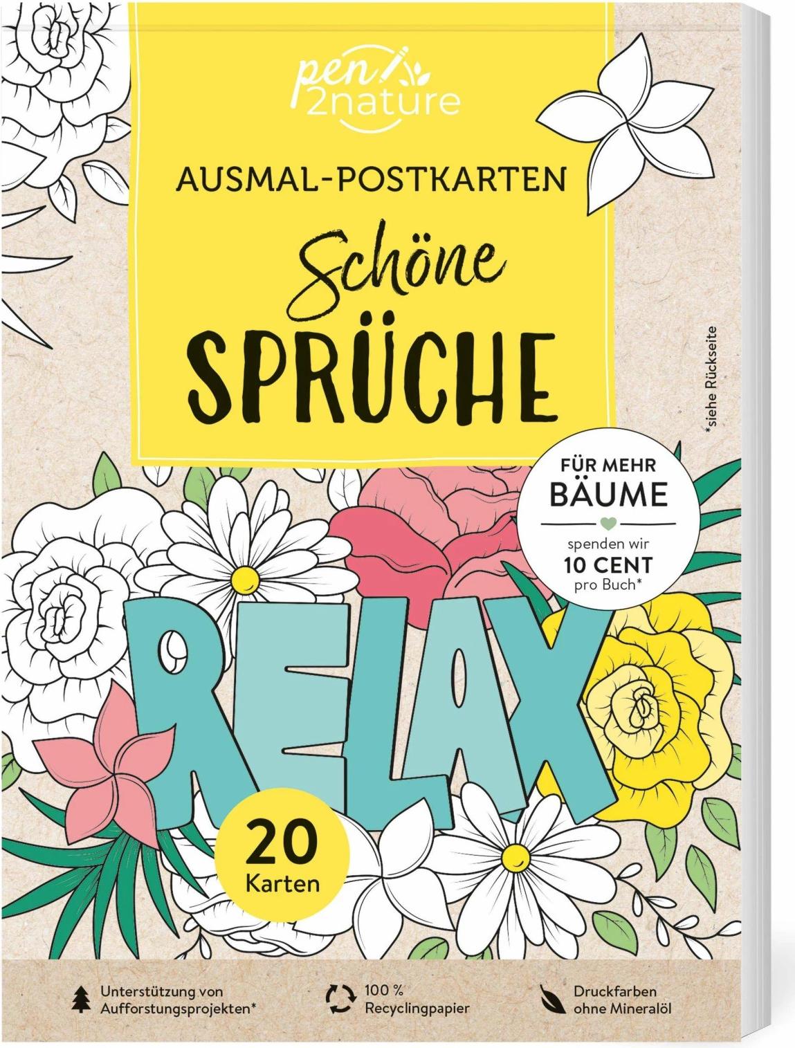 Pen2nature Ausmal-Postkarten Schöne Sprüche | 20 Karten (20 Stk.)