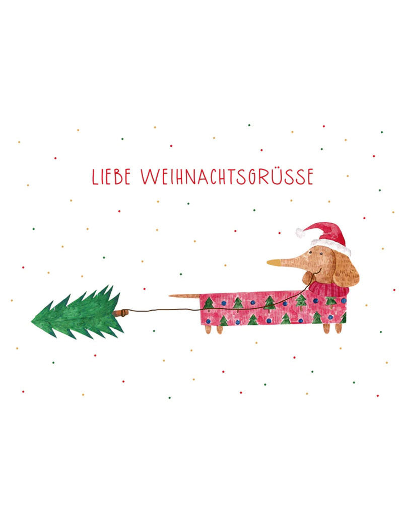 Postkarte. Green Karma X-MAS - Weihnachts-Dackel