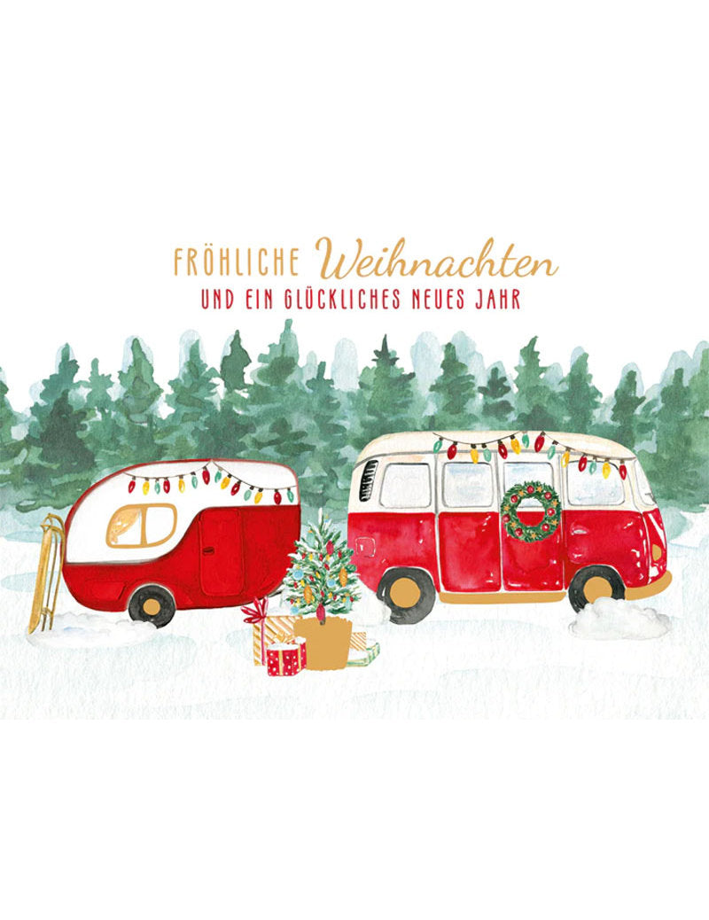Postkarte. Green Karma X-MAS - Weihnachtlicher Camper