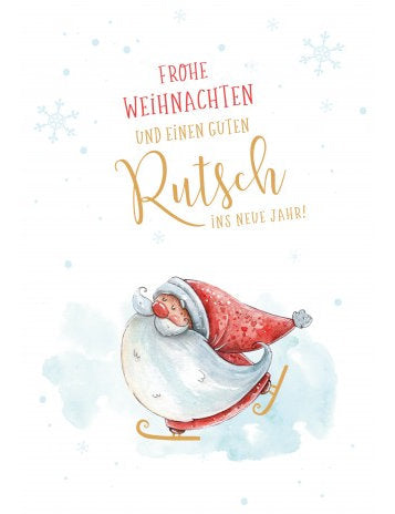 Doppelkarte. Green Karma X-MAS - Schlittschuhe fahrender Weihnachtsmann