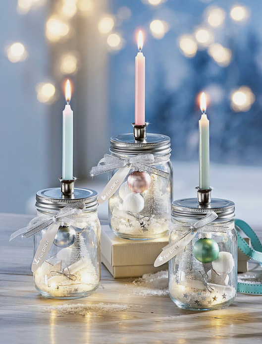 LED-Geschenkgläser mit Wunschkerzen 3er-Set