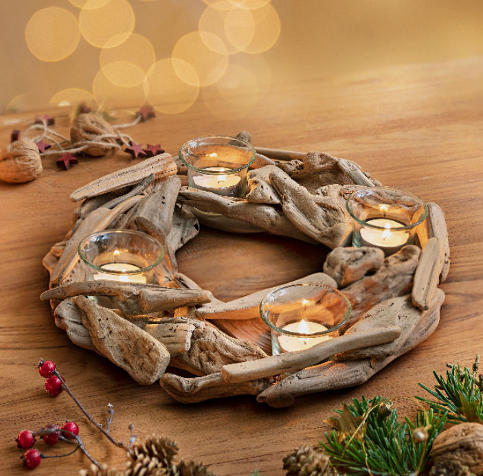Adventskranz "Wood" mit Glaseinsätzen
