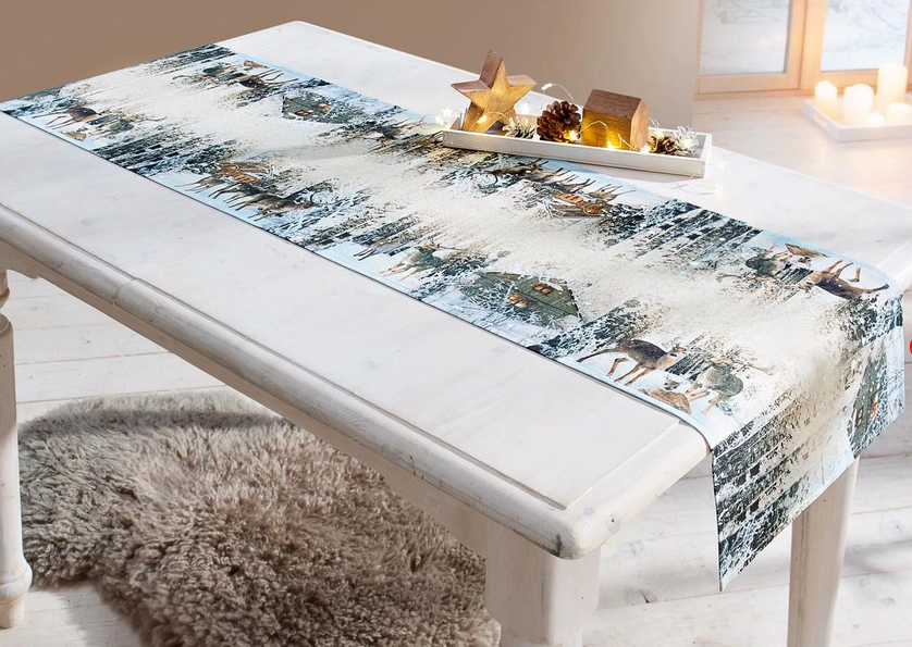 Tischläufer "Rehfamilie im Winterwald" (40 x 140 cm)