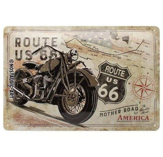 Blechschild 20x30cm Route 66 Bike Map
