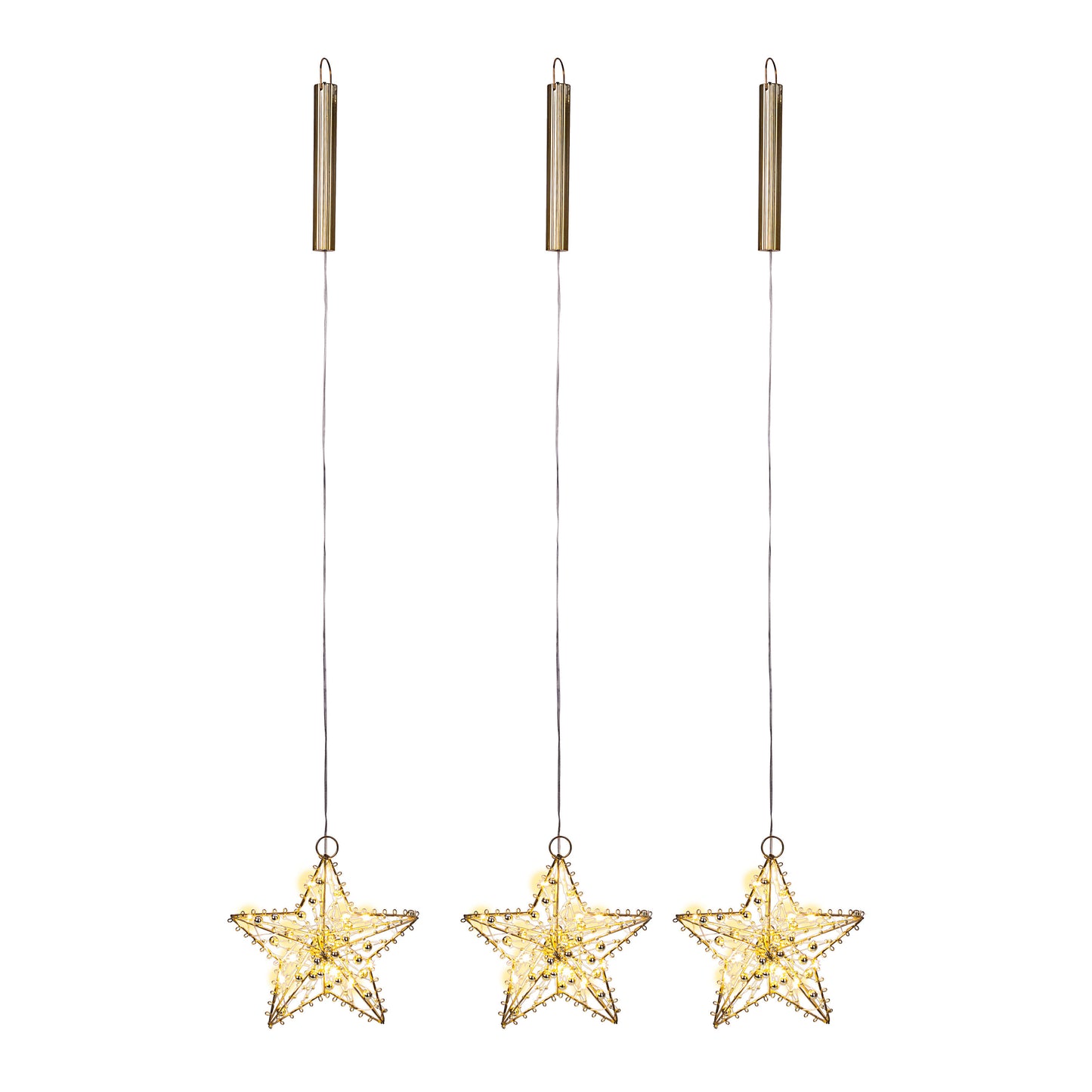 LED-Hängedeko Sterne "Pearl" goldfarben, 3er-Set