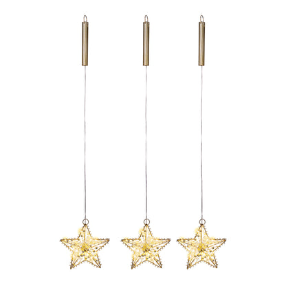 LED-Hängedeko Sterne "Pearl" goldfarben, 3er-Set