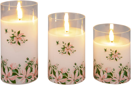 LED-Kerzen "Magnolie" im Glas, 3er-Set