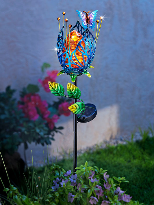 Solar-Gartenstecker "Blüte" (Farbe: blau)