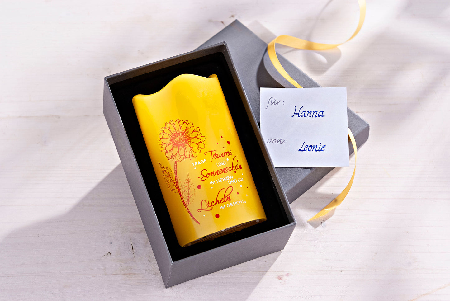 Geschenkset LED-Echtwachskerze "Sonnenschein"