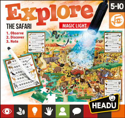 Headu Game Explore Safari mit Taschenlampe (70 Teile)