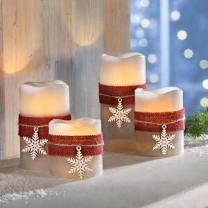 LED-Echtwachskerzen Schneeflocke, 4er-Set