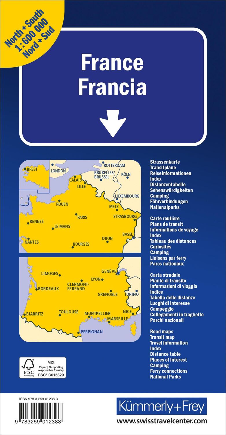 Hallwag Kümmerly+Frey KÜMMERLY+FREY Strassenkarte 325901238 Frankreich Nord&Süd 1:600'000