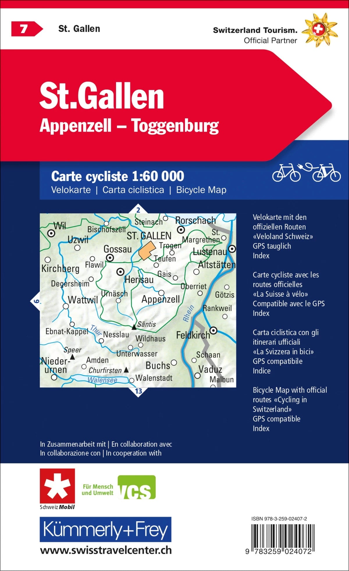 Hallwag Kümmerly+Frey Velokarte St.Gallen-Appenzell-Toggenburg