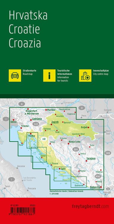 Kroatien, Straßenkarte 1:500.000, freyta