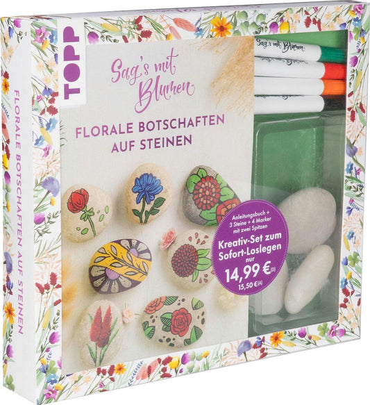 Kreativ-Set: Sag's mit Blumen - Florale Botschaften auf Steinen. Mit Anleitungsbuch und Material