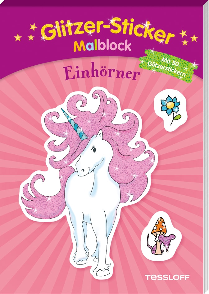 Glitzer-Sticker Malblock Einhörner