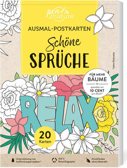 Pen2nature Ausmal-Postkarten Schöne Sprüche | 20 Karten (20 Stk.)