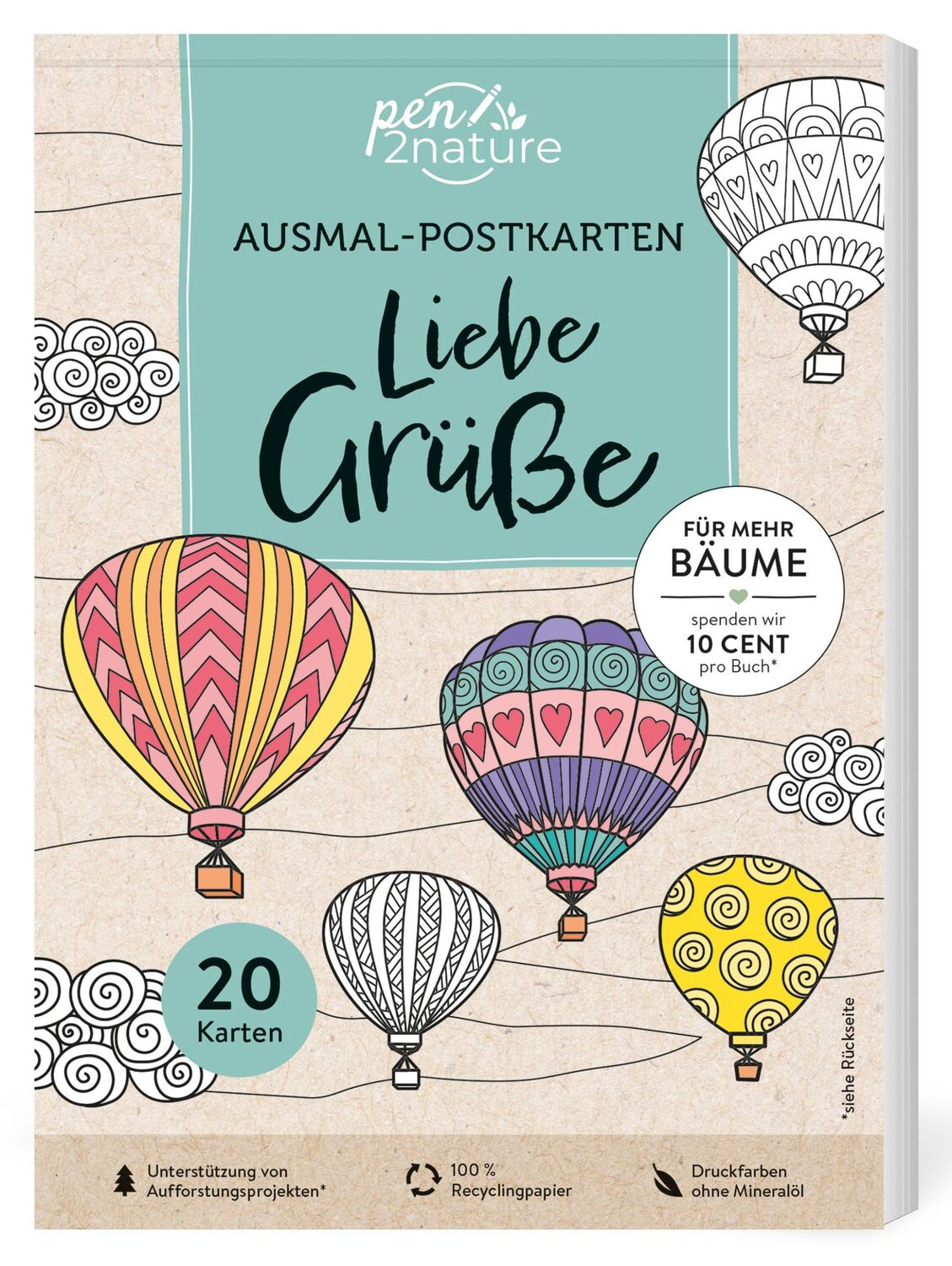 Pen2nature Ausmal-Postkarten Liebe Grüße | 20 Karten