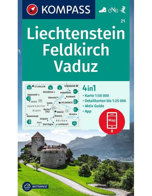 KOMPASS Wanderkarte 21 Liechstenstein, Feldkirch, Vaduz