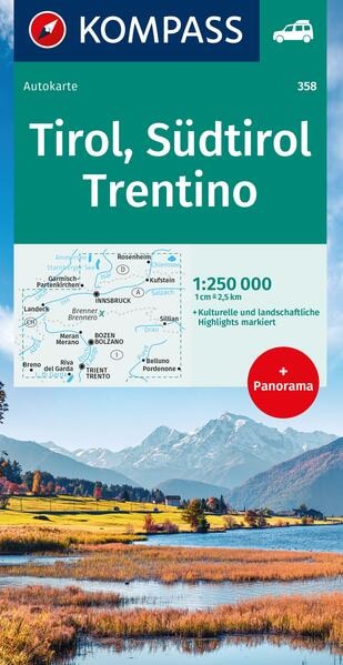 Kompass Autokarte Tirol, Südtirol, Trentino/Tirolo, Alto Adige, Trentino 1:250.000