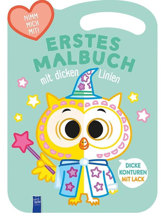 Erstes Malbuch mit dicken Linien - Cover grün (Eule)