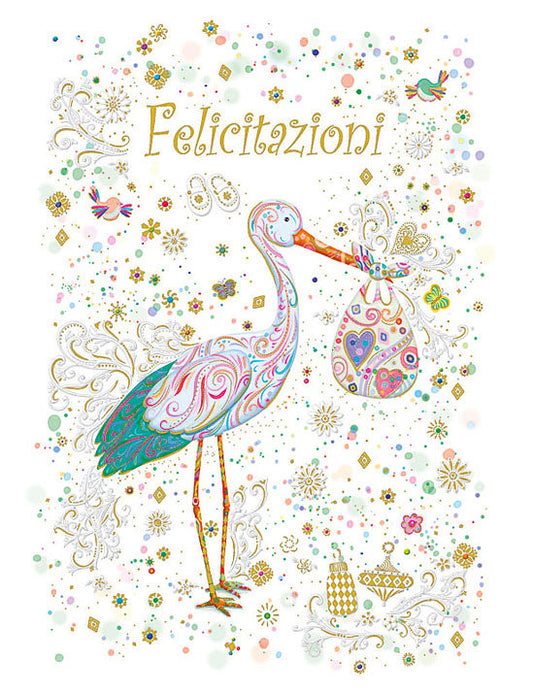 Biglietto Nascita C/rilievo E Foil