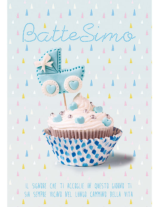 Biglietto Battesimo Azzurro C/glitter