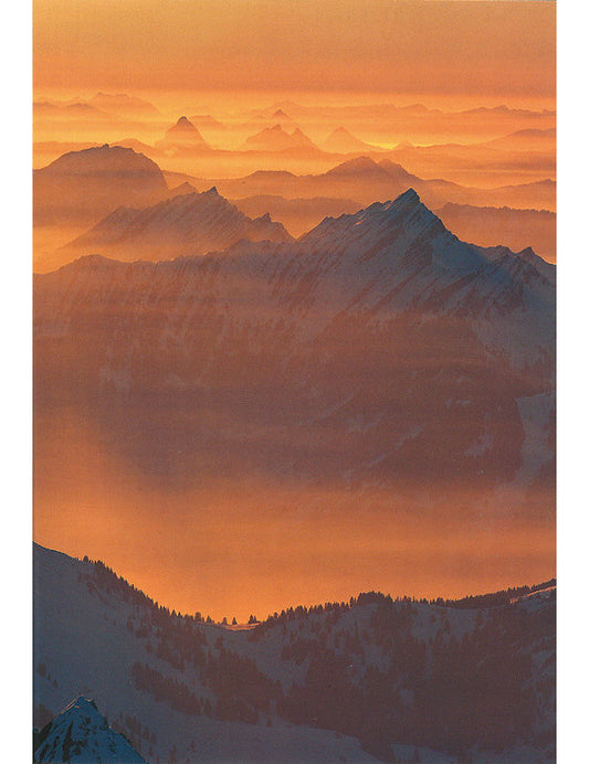 Postkarte Swiss Image hoch Alpenkette im Abendrot