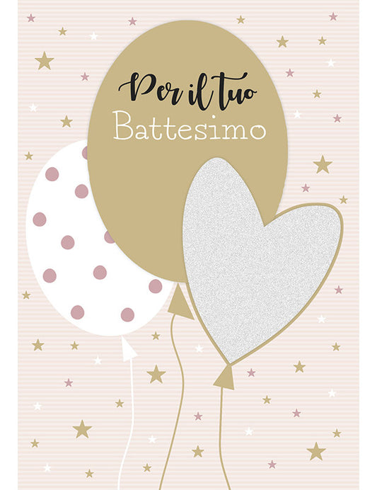 BIGLIETTO BATTESIMO ROSA SPECIAL C/APPL.