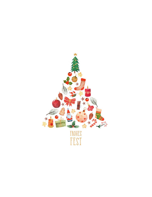 Postkarte. Green Karma X-MAS - Tannenbaum aus kleinen Illustrationen