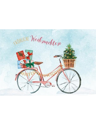 Doppelkarte. Green Karma X-MAS - Weihnachts-Shopping mit dem Rad