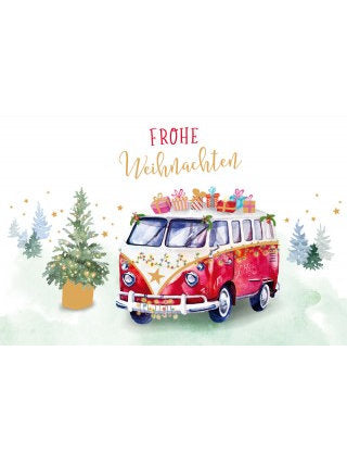 Doppelkarte. Green Karma X-MAS - Weihnachtlicher Bulli