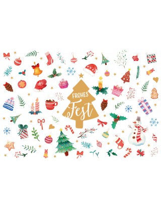 Doppelkarte. Green Karma X-MAS - Viele niedliche Weihnachts-Icons