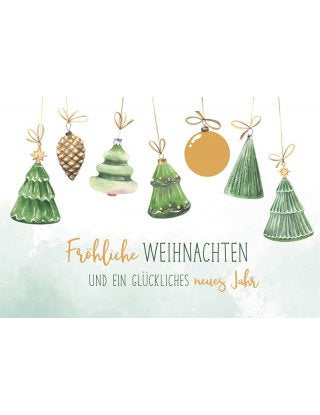 Doppelkarte. Green Karma X-MAS - Schöne Christbaumanhänger