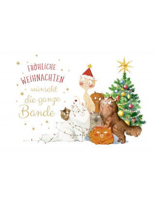 Doppelkarte. Green Karma X-MAS - Niedliche Katzen-Bande
