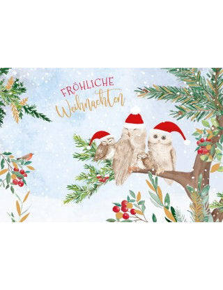Doppelkarte. Green Karma X-MAS - Eulenfamilie