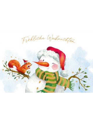 Doppelkarte. Green Karma X-MAS - Der Schneemann und das Eichhörnchen