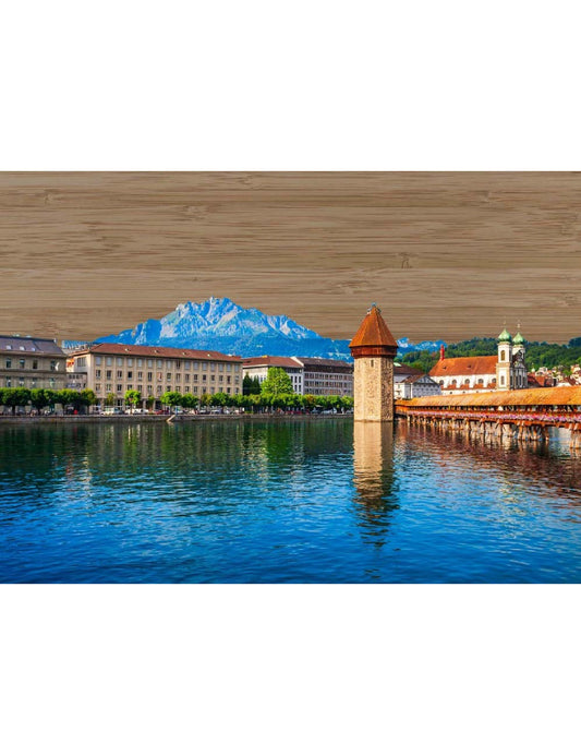 Postkarte. Bambus Swiss Colored - Luzern Kapellbrücke