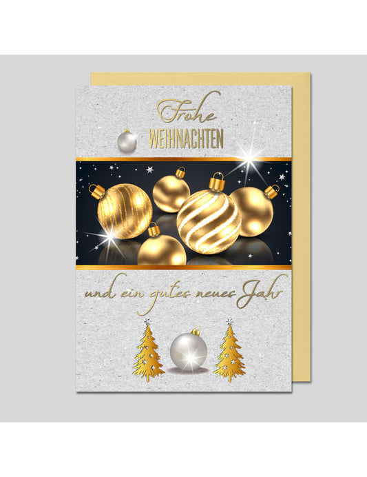 Doppelkarte. goldene Kugeln