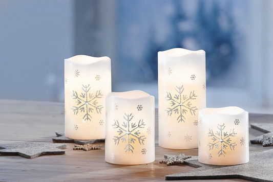 LED-Echtwachskerzen "Snowflake" 4er-Set