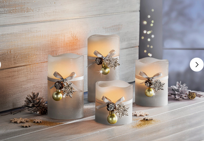 LED-Echtwachskerzen "Winterzeit" 4er-Set, Grau